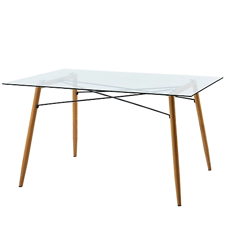 Versanora Rectangular Minimalista Glass-Top Wood Base Dining Table