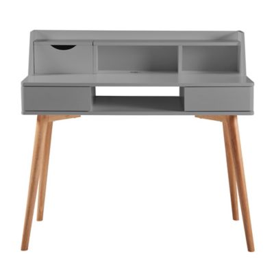 Versanora Creativo Stylish Desk With Solid Wood Legs, Eco-Friendly Mdf, Smooth Light Gray Finish