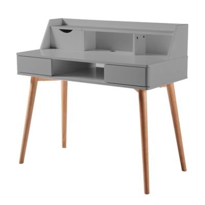 Image showing  Creativo Stylish Eco-Friendly MDF Desk with Solid Wood Legs, Smooth Light Gray Finish