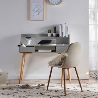 Image showing 5 th Versanora Creativo Stylish Eco-Friendly MDF Desk with Solid Wood Legs, Smooth Light Gray Finish