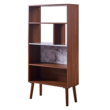 Versanora 4-Shelf Kingston Bookcase with Faux Marble Top, 28 in. x 58 in.