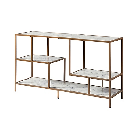 Versanora Marmo TV Stand with Faux Marble Top, Wood and Brass Finish Metal Frame