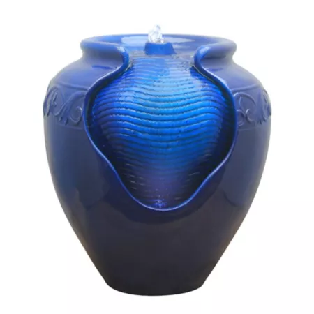 Peaktop 16.93 in Enameled Pot Outdoor Water Fountain Royal Blue Fountains