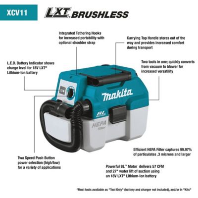 Image showing  2 gal. 18V Lithium Ion Brushless Cordless HEPA Portable Wet/Dry Vacuum Tool Only, 57 CFM, 27 in. Water Lift of Suction
