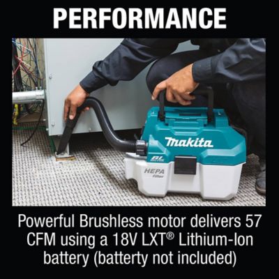 Image showing 12 th Makita 2 gal. 18V Lithium Ion Brushless Cordless HEPA Portable Wet/Dry Vacuum Tool Only, 57 CFM, 27 in. Water Lift of Suction