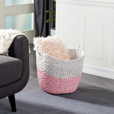 Harper & Willow Large White and Pink Seagrass Basket, 21.25 in. x 18.75 in.