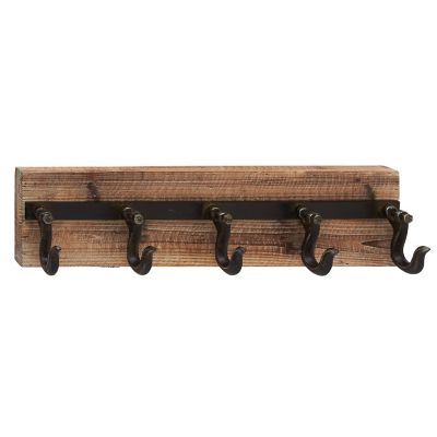Image showing  Brown Wood 5 Hanger Wall Hook with Black Metal Hardware, 24" x 4" x 6"