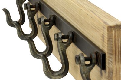 Image showing  Brown Wood 5 Hanger Wall Hook with Black Metal Hardware, 24" x 4" x 6"