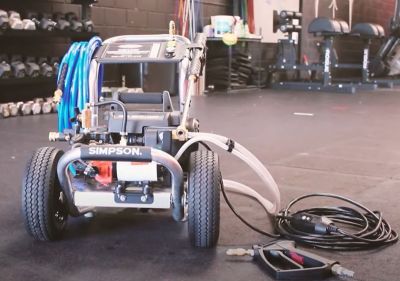 Image showing 8 th SIMPSON 1,200 PSI 2 GPM Electric Cold Water Sanitizing Mister and Pressure Washing System, 75 ft. High Pressure Chemical Hose