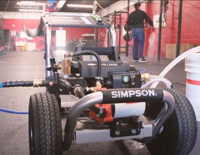 Image showing 9 th SIMPSON 1,200 PSI 2 GPM Electric Cold Water Sanitizing Mister and Pressure Washing System, 75 ft. High Pressure Chemical Hose