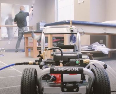 Image showing 10 th SIMPSON 1,200 PSI 2 GPM Electric Cold Water Sanitizing Mister and Pressure Washing System, 75 ft. High Pressure Chemical Hose