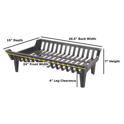 Image showing  Heavy-Duty Cast Iron Fireplace Grate with 4 in. Leg Clearance, 24 in. x 21 in. x 15 in., Painted Black