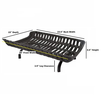 Image showing  Heavy-Duty Cast Iron Curved Basket-Style Fireplace Grate with 2.5 in. Leg Clearance, 28 in.