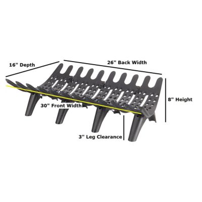 Image showing  Self-Feeding Cast Iron Fireplace Grate with 3 in. Leg Clearance, 30 in. x 26 x 16 in.
