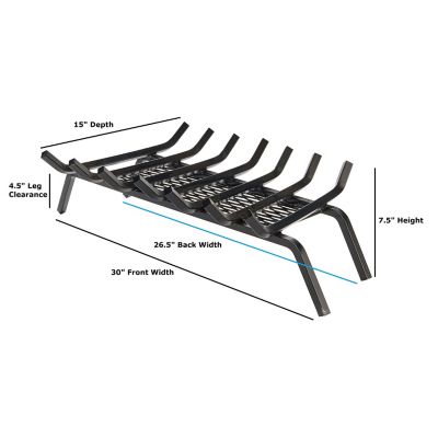 Image showing  30 in. Heavy-Duty Steel Fireplace Grate with Ember Retainer, 30 in. x 27 in. x 15 in.