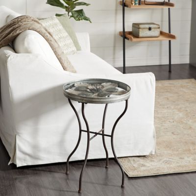 Harper & Willow Silver Metal Farmhouse Accent Table with Clear Glass Top 17" x 17" x 24"