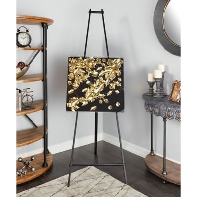 Image showing  Large Square Modern Black and Metallic Gold Leaf Shadow Box Wall Decor, 23.5 in. x 23.5 in.