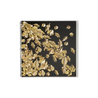 Image showing  Large Square Modern Black and Metallic Gold Leaf Shadow Box Wall Decor, 23.5 in. x 23.5 in.