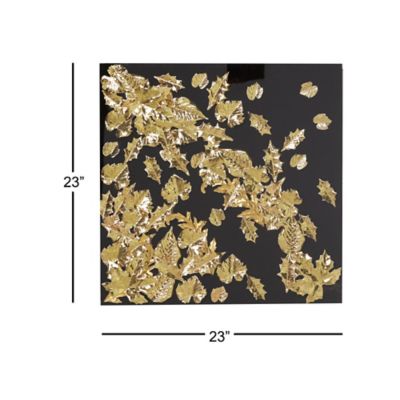 Image showing  Large Square Modern Black and Metallic Gold Leaf Shadow Box Wall Decor, 23.5 in. x 23.5 in.