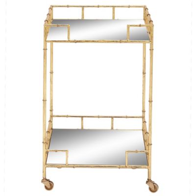 Image showing  2-Tier Contemporary Mirrored Iron Wheeled Bar Cart, Gold