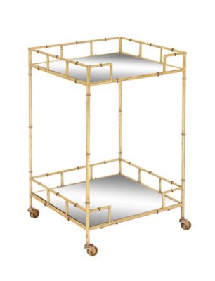 Image showing  2-Tier Contemporary Mirrored Iron Wheeled Bar Cart, Gold