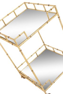 Image showing  2-Tier Contemporary Mirrored Iron Wheeled Bar Cart, Gold