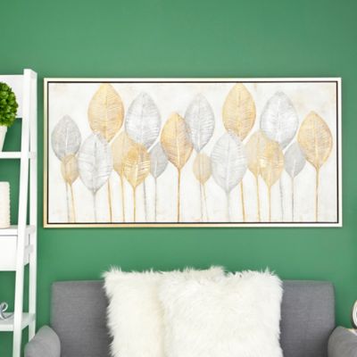 Harper & Willow Brown Canvas Leaf Framed Wall Art with Gold Frame, 55 in. x 2 in. x 27 in.