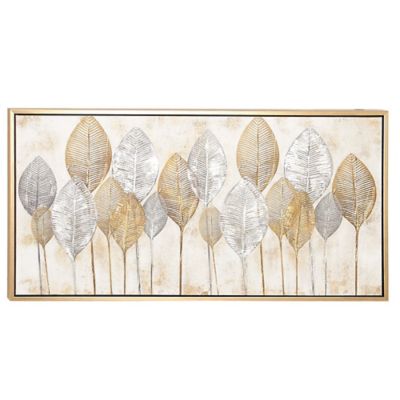 Image showing  Brown Canvas Leaf Framed Wall Art, 55 in. x 27 in., Gold Frame