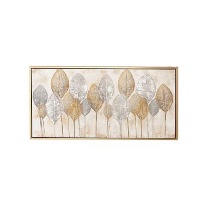 Image showing  Brown Canvas Leaf Framed Wall Art, 55 in. x 27 in., Gold Frame