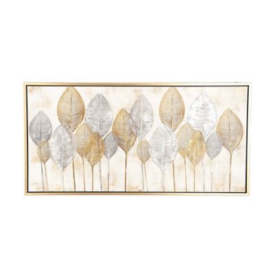 Image showing  Brown Canvas Leaf Framed Wall Art, 55 in. x 27 in., Gold Frame