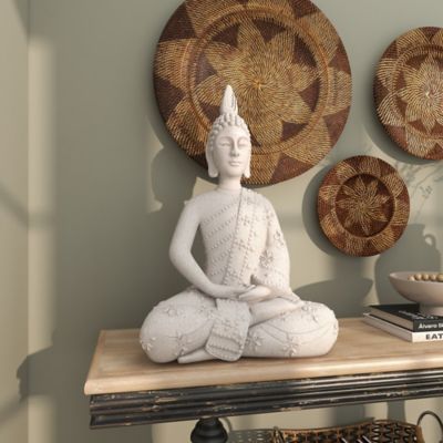 Harper & Willow 19 in. x 28 in. Light Gray Resin Sitting Buddha Decorative Garden Statue, 36743