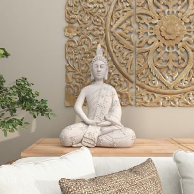 Image showing 8 th Harper & Willow 19 in. x 28 in. Light Gray Resin Sitting Buddha Decorative Garden Statue, 36743