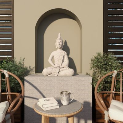 Image showing 9 th Harper & Willow 19 in. x 28 in. Light Gray Resin Sitting Buddha Decorative Garden Statue, 36743