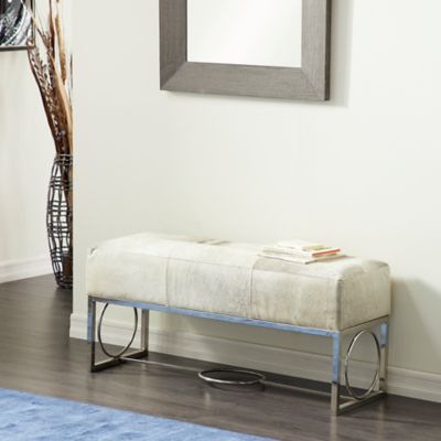 Harper & Willow White/Gray/Black Contemporary Cowhide Bench with Modern Frame, 48 in. x 17 in.
