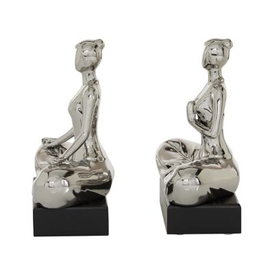 Image showing  7 in. x 9 in. Ceramic Yoga Figurine Set, Metallic Silver Finish, 2 pc.