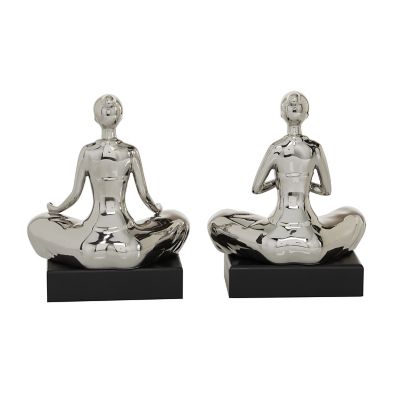 Image showing  7 in. x 9 in. Ceramic Yoga Figurine Set, Metallic Silver Finish, 2 pc.