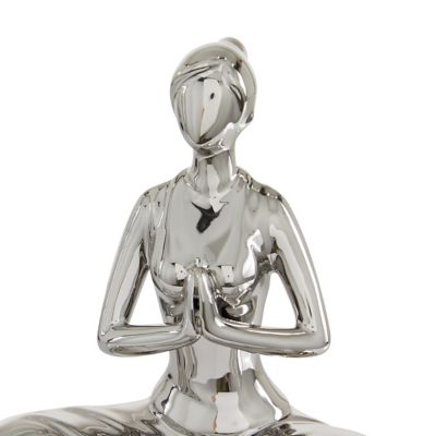 Image showing  7 in. x 9 in. Ceramic Yoga Figurine Set, Metallic Silver Finish, 2 pc.