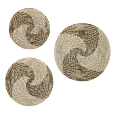 Image showing  Round Black and White Swirl Natural Round Sea-Grass Wall Decor Trays, 3 pc.
