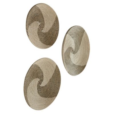 Image showing  Round Black and White Swirl Natural Round Sea-Grass Wall Decor Trays, 3 pc.