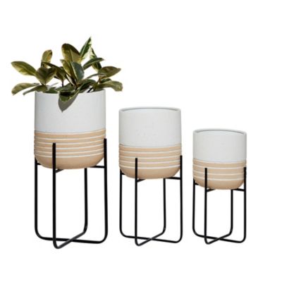 Image showing  White Metal Indoor Outdoor Planter with Removable Stand Set of 3 20 in., 24 in., 28 in. H