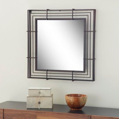 Harper & Willow Large Square Industrial Wrought Iron Wall Mirror with Textured Bronze Finish, 32 in. x 32 in.