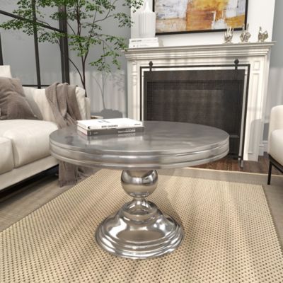 Harper & Willow Silver Aluminum Sleek Ball Centered Base Coffee Table 30" x 30" x 19"