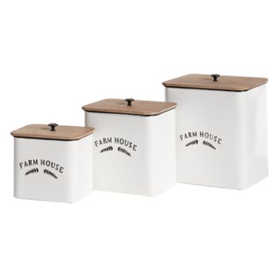 Image showing  11 in., 10 in. and 8 in. Square Black/White Metal Garden Containers with Natural Wood Lids Set, 3 pc.