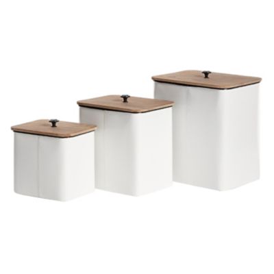 Image showing  11 in., 10 in. and 8 in. Square Black/White Metal Garden Containers with Natural Wood Lids Set, 3 pc.