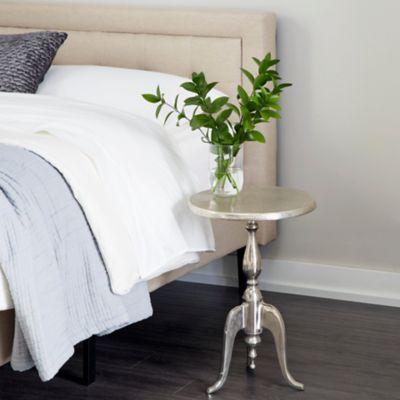 Harper & Willow Round Hammered Metal Pedestal Accent Table, Silver