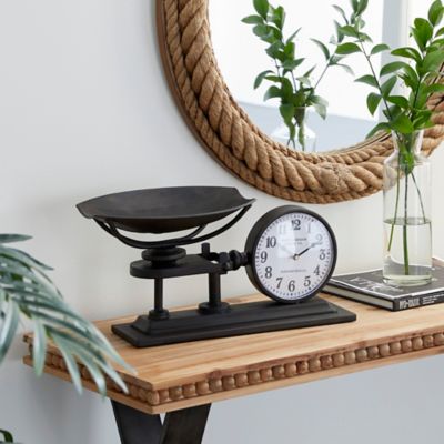 Harper & Willow Black Metal Scale Table Clock with Plate, 18.5 in. x 8.75 in.