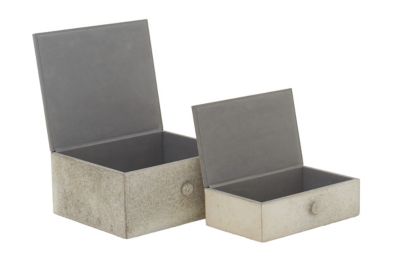 Image showing  Large Rectangular White and Gray Animal Hide Decorative Box Set, Assorted, 2 pc.