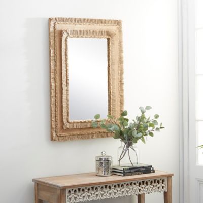 Harper & Willow Large Rectangular Wood and Wicker Beige Wall Mirror, 26 in. x 36 in., 61467