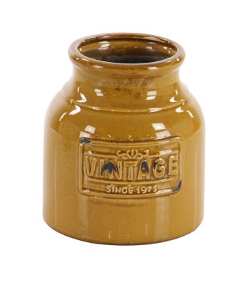 Image showing  6 in x 7 in Round Ceramic Cutlery Kitchen Jars with Mustard/White/Green Crackle Glaze Finishes, Set of 3, 71260