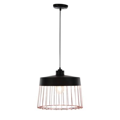 Harper & Willow Industrial Lighting Pendant with Rose Gold Metal Grid Shade, 12 in. x 11 in., Black